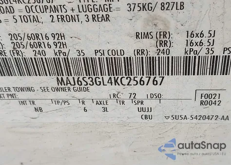 2019 Ford Ecosport Se z USA, uszkodzony, nr VIN MAJ6S3GL4KC256767